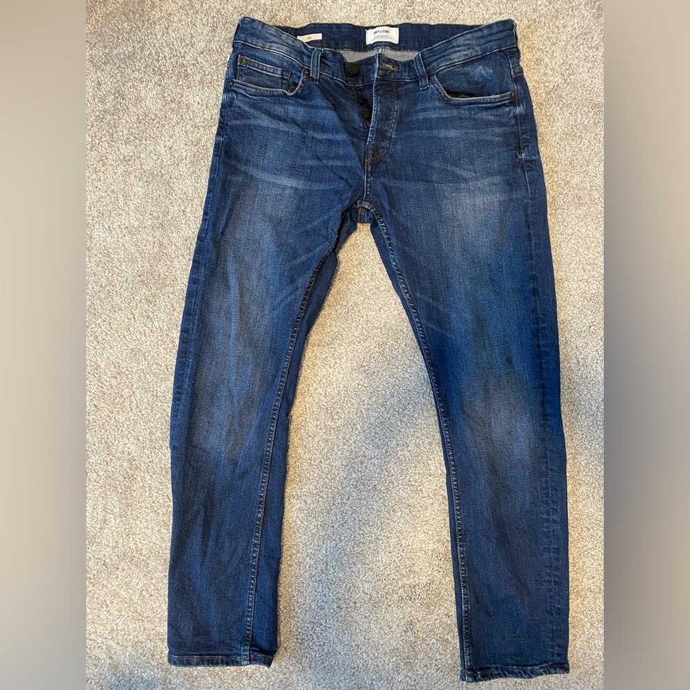 ONLY & SONS Men’s Dark Blue Slim Jeans 32Wx30L Button Fly